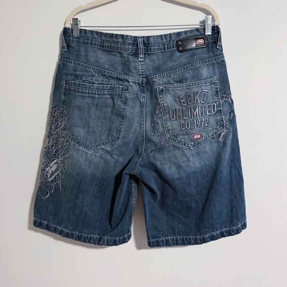 Ecko Unlimited - Denim Embroidered Baggy-Fit Shorts - Picture 1 of 5